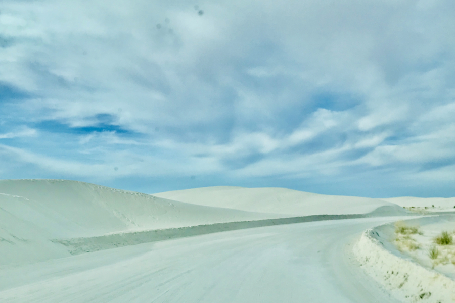 driving through white sands national monument 