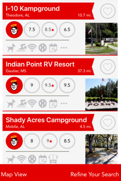 list of campgrounds 